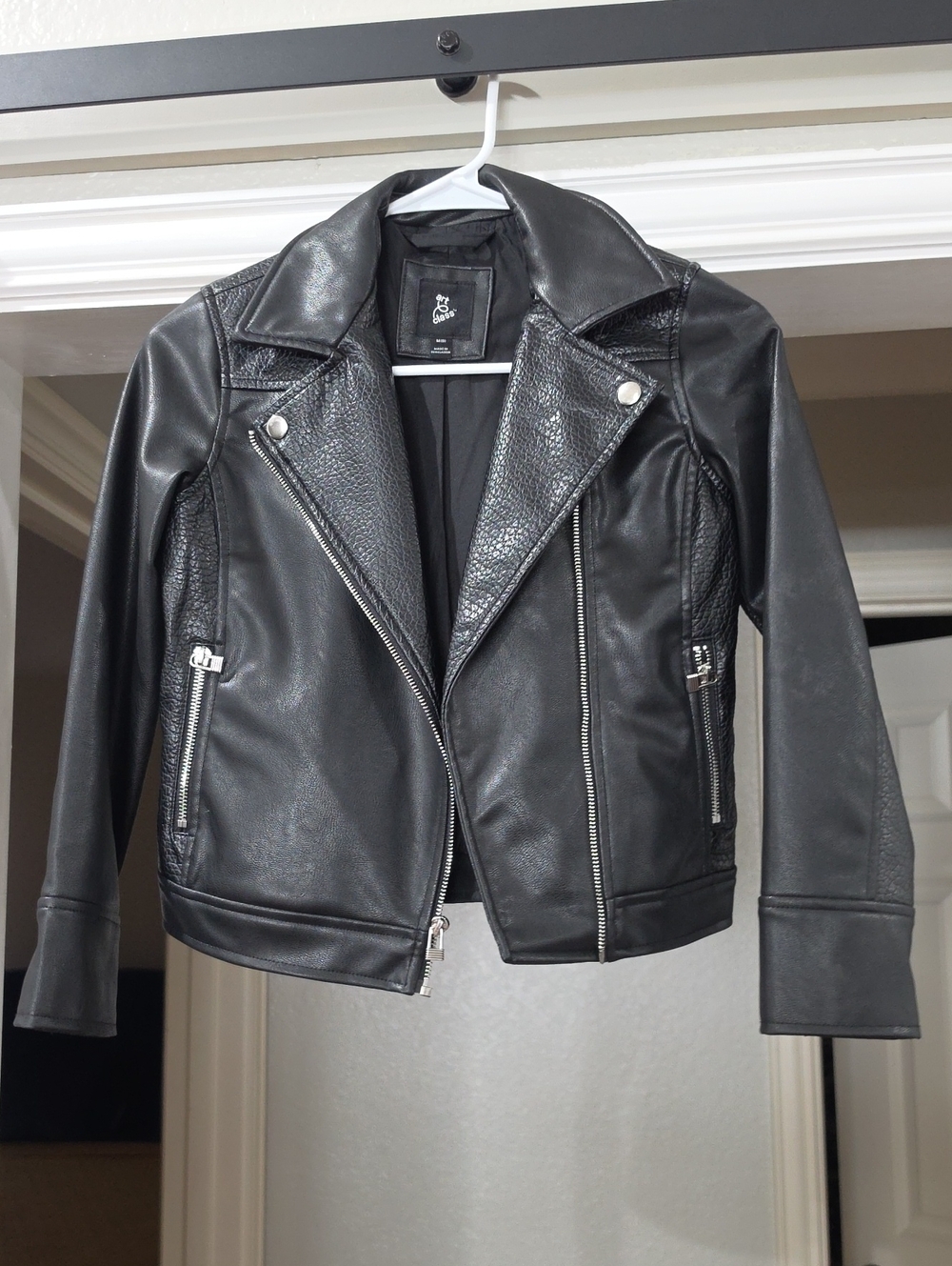 art class Black Faux Leather Moto Jacket with Textured Panels